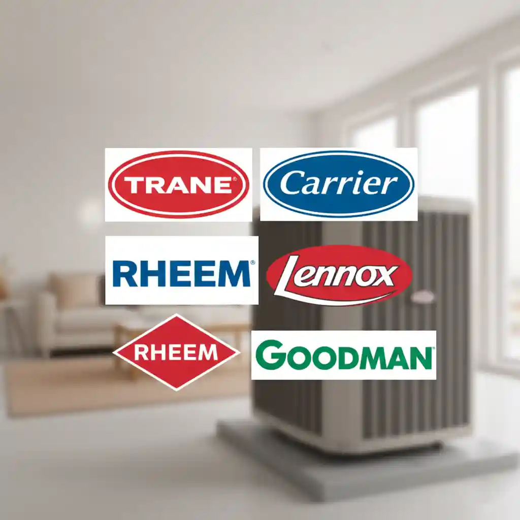 Top HVAC brands logos including Trane, Carrier, Lennox, and Rheem.