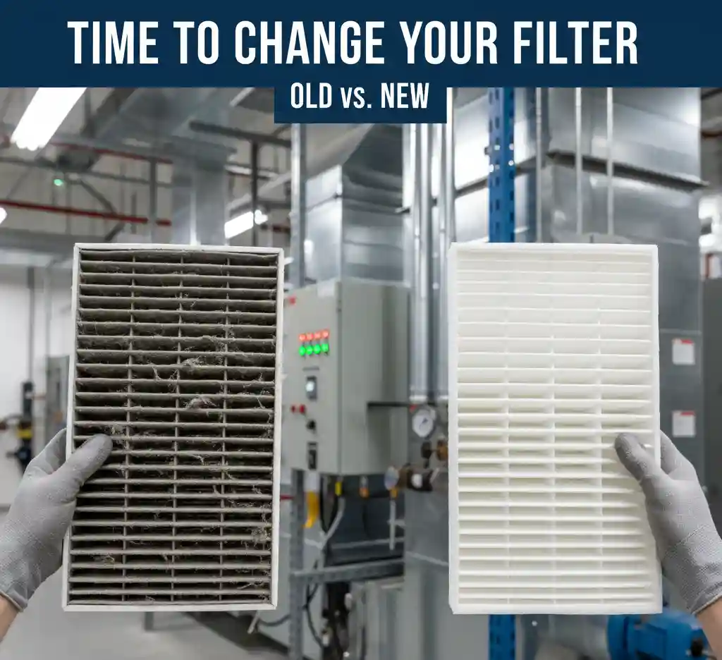 Comparison of a dirty clogged furnace filter versus a clean white new filter.