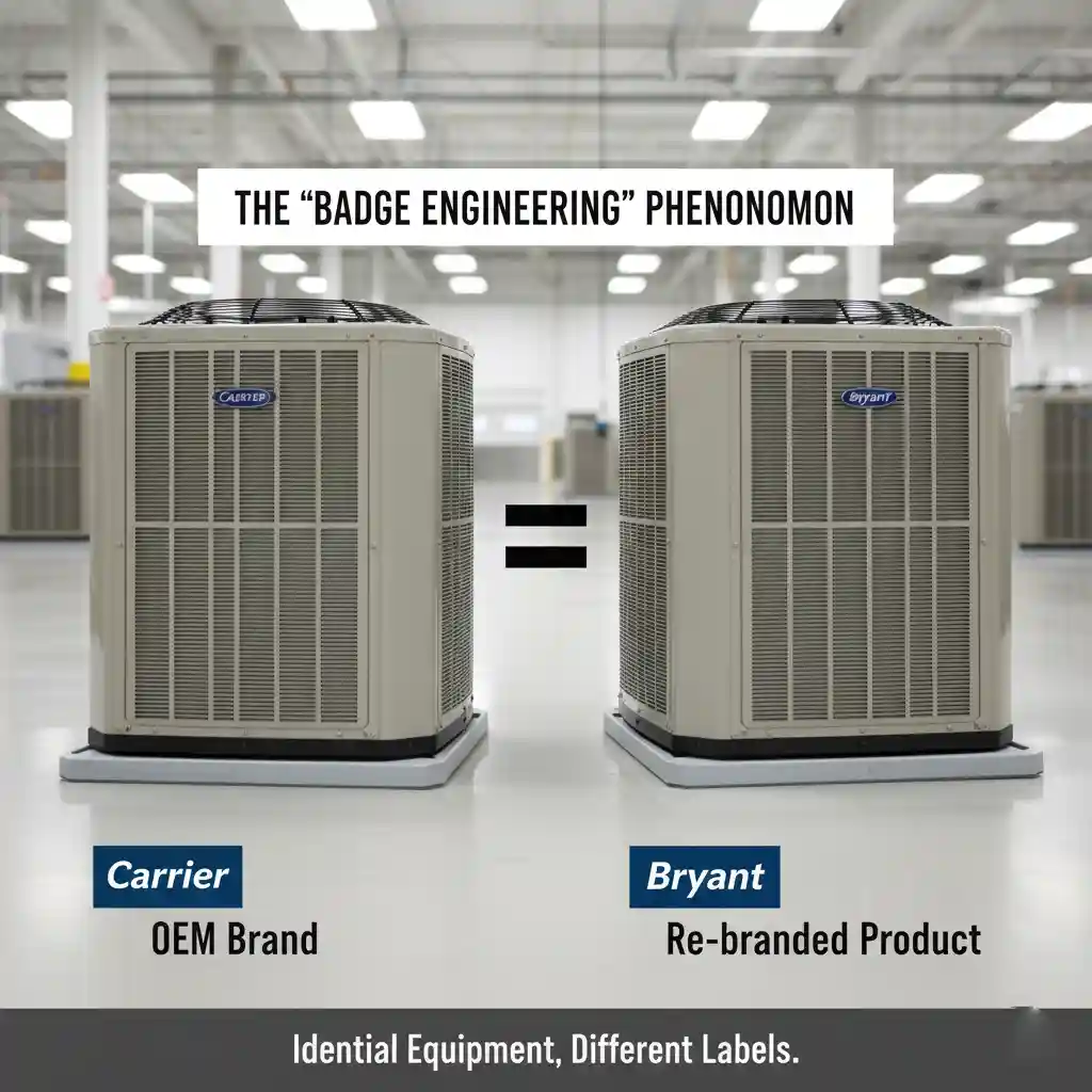 HVAC manufacturing assembly line showing identical units.